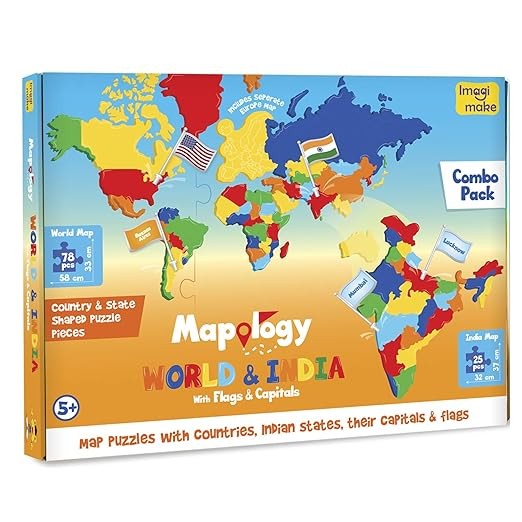 Kidsgallerynx | India and World Maps with Capitals - Learn Capitals and Country Flags - Educational Toy for Kids Above 5 Years, Multicolor