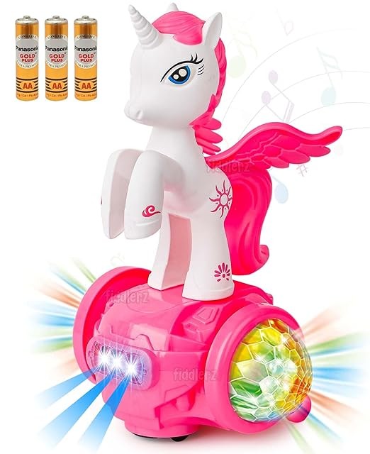 Kidsgallerynx | Toyz 360 Degree Rotating Musical Dancing Unicorn Toy | Bump n Go | Flashing Light | Amazing Sound Toys for Kids Boys Girls Children (1+ Year Old) with Battery - Pink