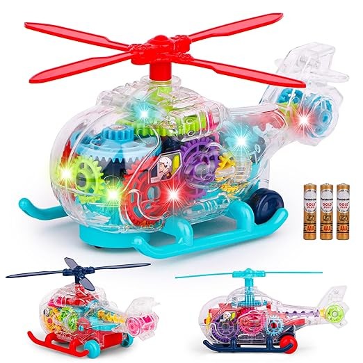 Kidsgallerynx | Toy Transparent Gear Helicopter for Kids Concept Electric Toys with Bump & Go Action for Kids Light & Sound Toy (Pack of 1) Battery Included