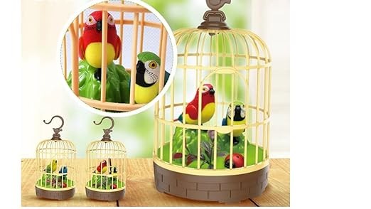Kidsgallerynx | Singing Moving Chirping Beautiful Electronic Bird Pet Toy in Cage Hanging cage with Music Singing Moving Chirping for Kids for Home Decor/Living Room/Garden (Multicolour)