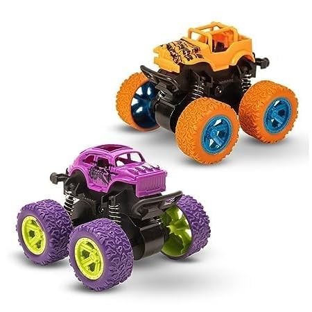 Kidsgallerynx | 4x4 Mini Monster Friction Power Truck Pack of 2 Kids Age 3-8 | 360° Drift Stunt Car | Push & Go Forward | Off-Road Toy Car | Best Birthday Gift for Baby Boys & Girls. (Colour May Vary)