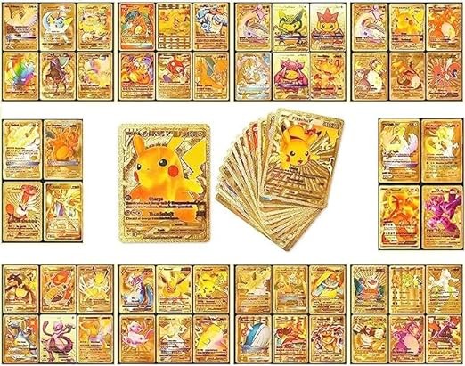Kidsgallerynx | Playing Cards l 55 PCS Gold Foil Card Assorted Cards TCG Deck Box - V Series Cards Vmax GX Rare Golden Cards and Common-Rare Mystery Card