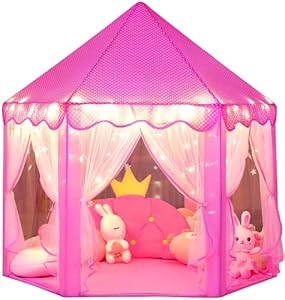 KrocieToys Princess Tent Girls Large Playhouse Kids Castle Play Tent without Lights Toy for Children Indoor and Outdoor Games, 55'' x 54'' (HXD)