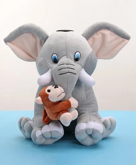 Kidsgallerynx |  Babyhug Baby Elephant Soft Toy with Attached Monkey - Height 30 cm