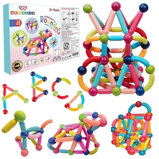 Kidsgallerynx | Magnetic Sticks Building Blocks For Kids Toys For Girls | Magnetic Toys For Boys Age 3+ Year 4 5 6 7 8 10 12 14 Old With Magnet Balls - 32 Pcs, Multicolor