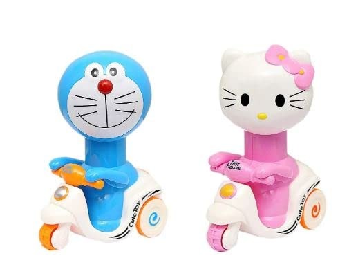 Kidsgallerynx |  Unbreakable Cartoon Toy Press and Go, Pull Along Friction Toy for Kids (Set of Kitty + Doreman)