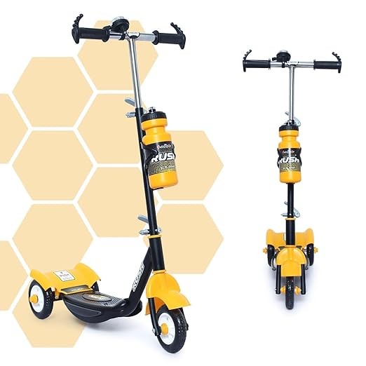 Kidsgallerynx | Kids Scooter, Rush Three Wheel Kick Scooters for Boys & Girls with Sipper, Bell, Adjustable Height & Rear Brake, 3 Wheels Skate for Age 3-10 Years (Yellow)