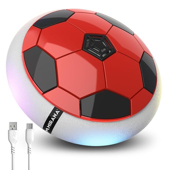 Kidsgallerynx | C-Type USB Rechargeable Hover Football Indoor Floating Hoverball Soccer | Air Football Neon Lite | Made in India Fun Toy Best Gift for Boys and Kids (Red)