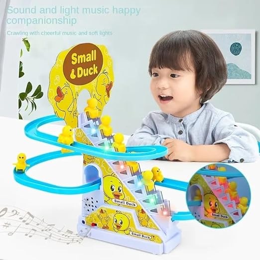 Kidsgallerynx | Duck Track Racing Toys for Kids - Small Ducks Stair Climbing Toys for Kids, Escalator Toy with Lights and Music - 3 Duck Toy Included (Duck Racing Track Toy)