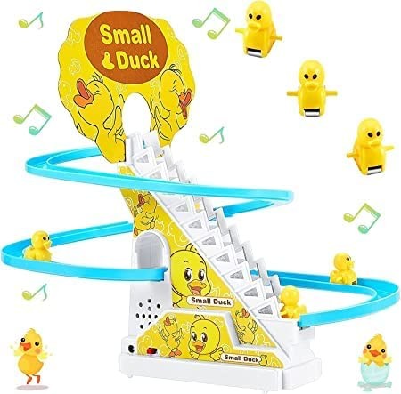 Kidsgallerynx | Toys Factory 3 Duck Slide Toy Set, Funny Automatic Stair Climbing Ducklings Cartoon Race Track Set Little Lovely Duck Slide Toy Escalator Toy (Small Duck Track Racer)