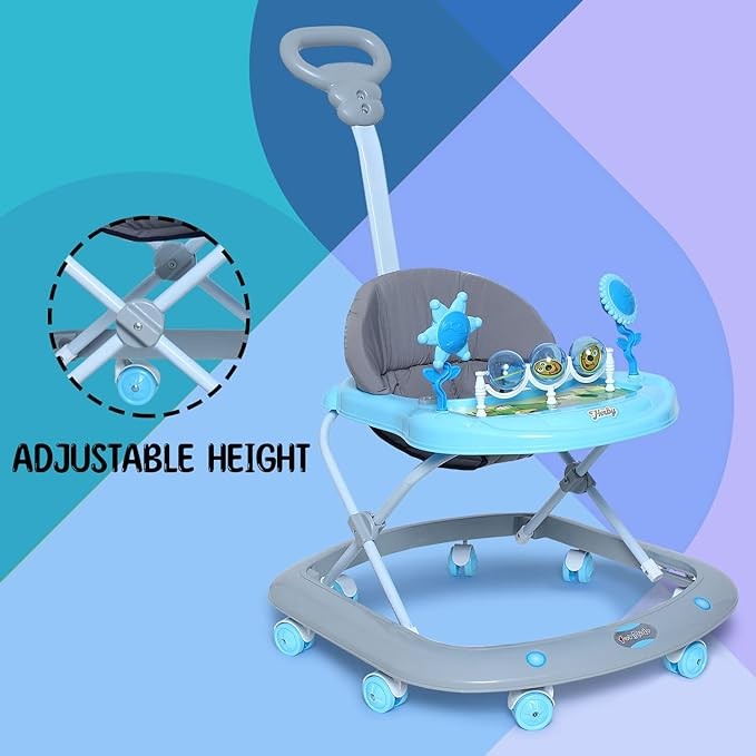 Kidsgallerynx | Walker for 6 to 18 Months with Parent Handle Rod - Foldable Activity Walker with Adjustable Height and Parent Handle Rod for Boys and Girls