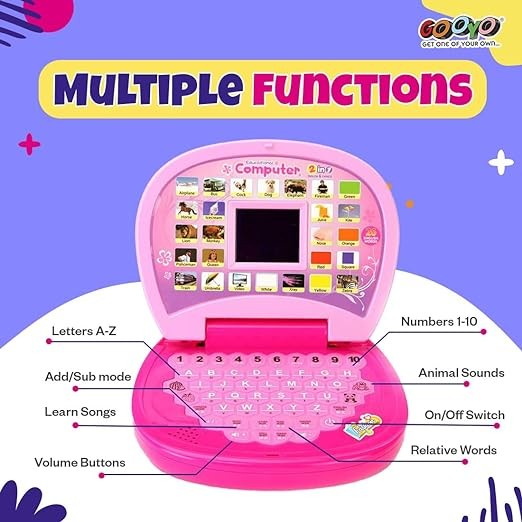 Kidsgallerynx | 2011A Battery Operated Educational Learning Laptop Toy with LED Display and Music Effect | Babies/Girls/Boys/Toddlers | Pink Color, Power Source: 3xAA Battery (Not Included)