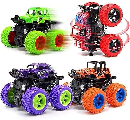 Kidsgallerynx | Truck for Boys 3 4 5 6 7 Year Old,Push and Go Friction Powered Car Toys, Double-Directions Inertia Pull Back Vehicle Set, Birthday Party Gift for Kids (‎Multicolor)